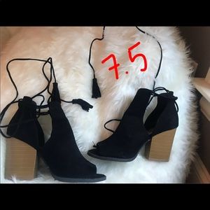 Black lace tie booties